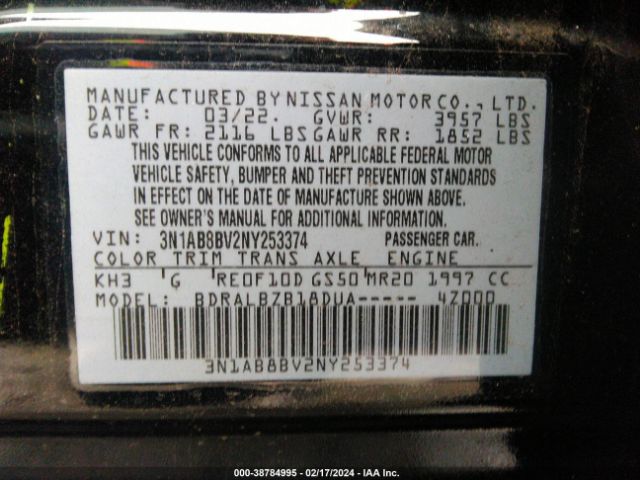 3N1AB8BV2NY253374 Nissan Sentra S Xtronic Cvt