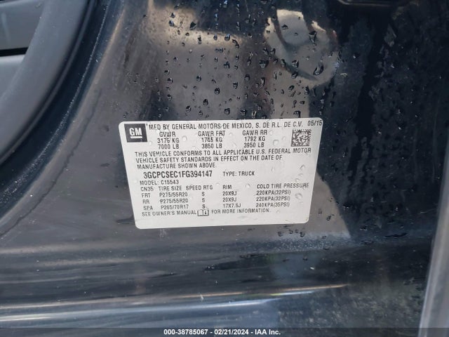 Chevrolet Silverado 1500 1lz 2015 3GCPCSEC1FG394147 Image 9