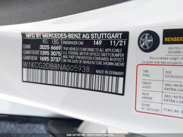 W1KCG2DB8NA005938 Mercedes-Benz EQS 450+