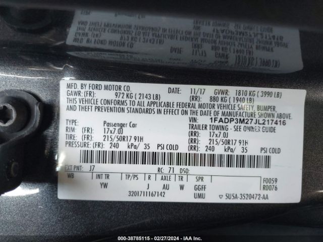 1FADP3M27JL217416 Ford FOCUS SEL