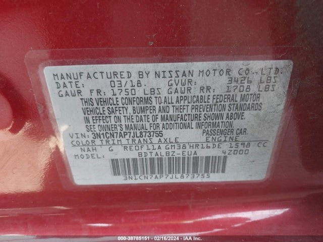 Nissan Versa 1.6 Sv 2018 3N1CN7AP7JL873755 Image 9