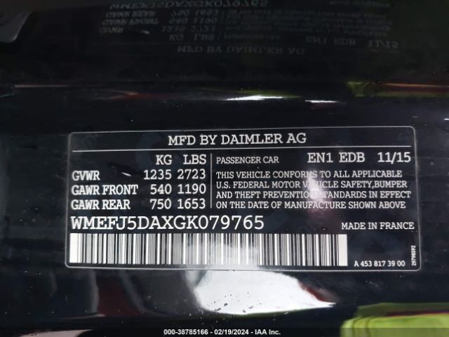 WMEFJ5DAXGK079765 Smart Fortwo Passion/prime/proxy/pure