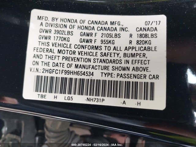 Honda Civic Touring 2017 2HGFC1F99HH654534 Image 9