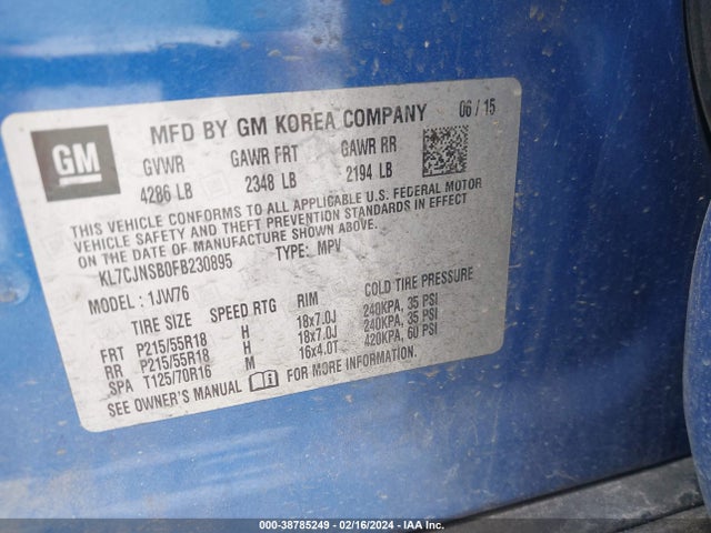 Chevrolet TRAX LTZ 2015 KL7CJNSB0FB230895 Image 9