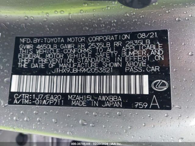 JTHX9JBH9M2053821 Lexus UX 250H