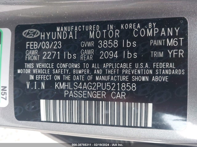 2023 HYUNDAI ELANTRA SEL VIN: KMHLS4AG2PU521858