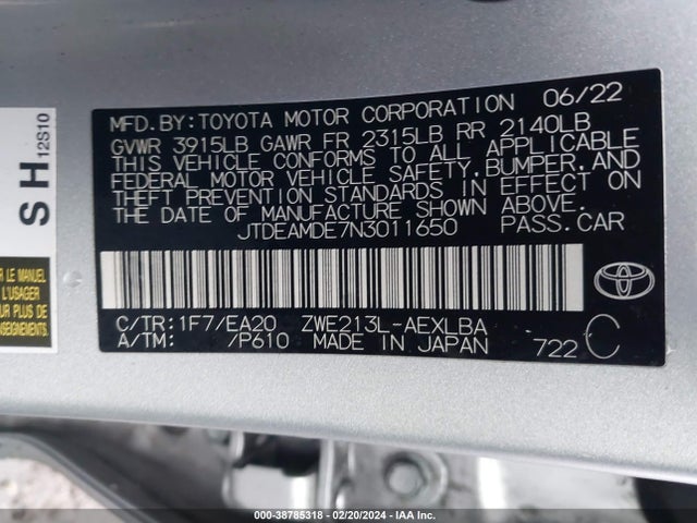 Toyota Corolla Hybrid Le 2022 JTDEAMDE7N3011650 Image 9