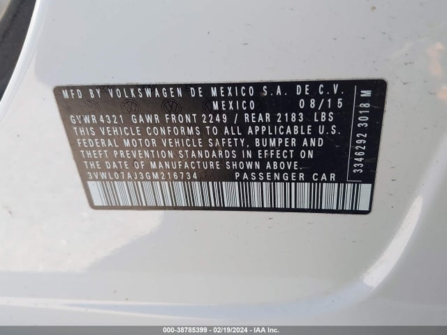 3VWL07AJ3GM216734 Volkswagen Jetta 1.8t Sel