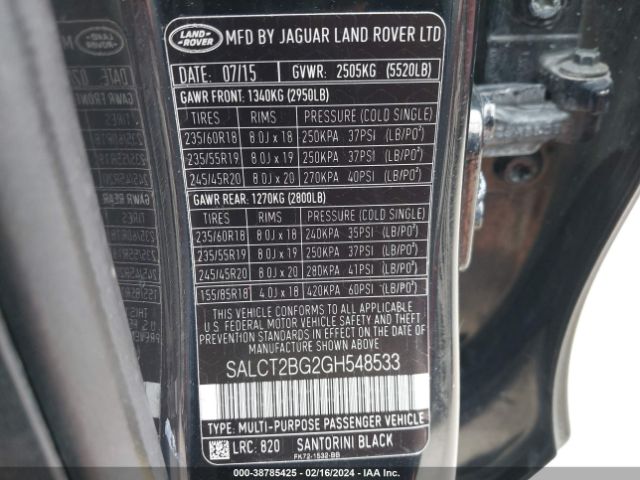 SALCT2BG2GH548533 Land Rover Discovery Sport Hse Lux
