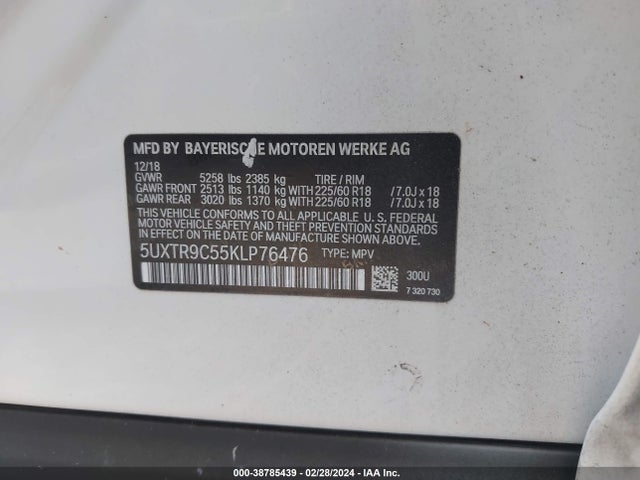 5UXTR9C55KLP76476 BMW X3 Xdrive30i