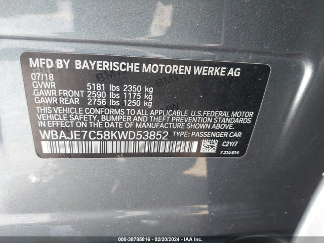 BMW 540i Xdrive 2019 WBAJE7C58KWD53852 Image 9