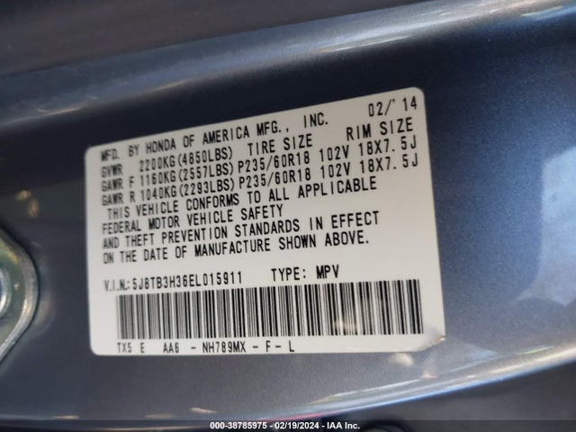 2014 Acura Rdx მანქანა იყიდება აუქციონზე, vin: 5J8TB3H36EL015911, აუქციონის ნომერი: 38785975
