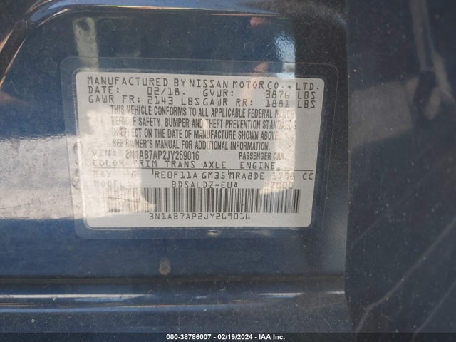 Nissan SENTRA SV 2018 3N1AB7AP2JY269016 Image 9