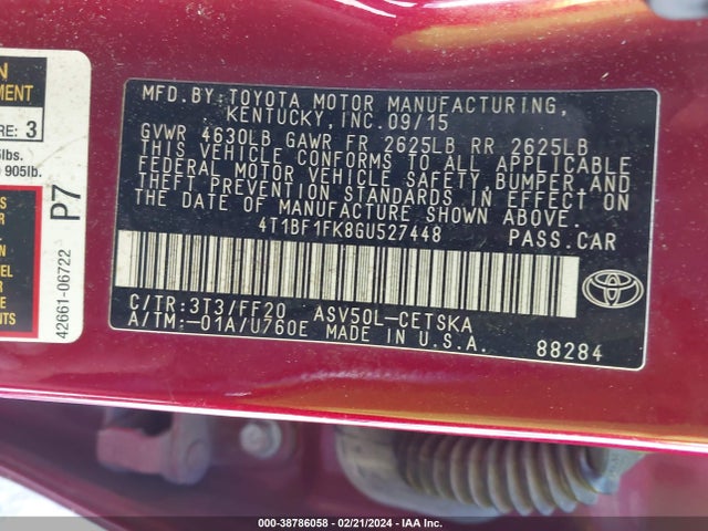 Toyota CAMRY SE 2016 4T1BF1FK8GU527448 Image 9