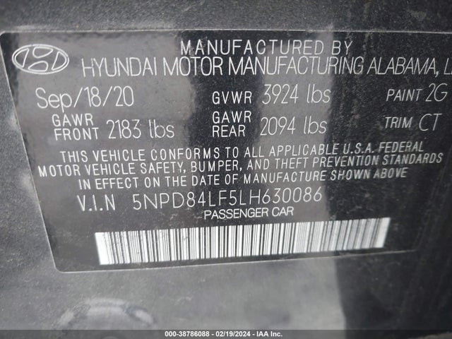 Hyundai ELANTRA SEL 2020 5NPD84LF5LH630086 Image 9