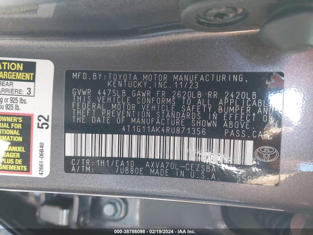 Toyota CAMRY SE 2024 4T1G11AK4RU871356 Image 9