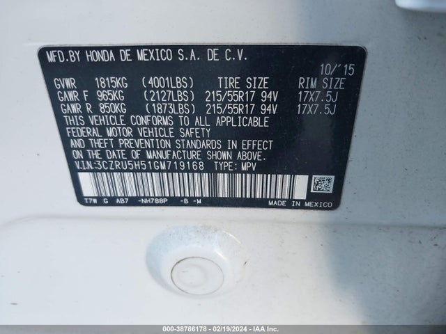 Honda HR-V EX 2016 3CZRU5H51GM719168 Image 9