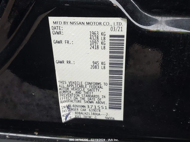 Nissan Altima 2021 1N4BL4DVXMN371551 Image 22