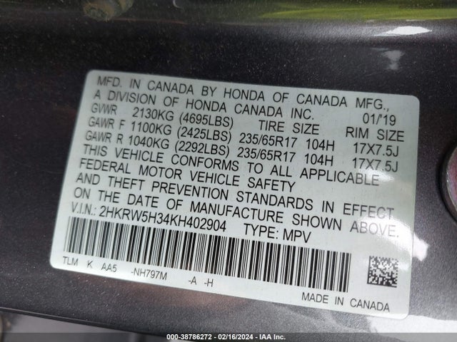 Honda CR-V LX 2019 2HKRW5H34KH402904 Image 9