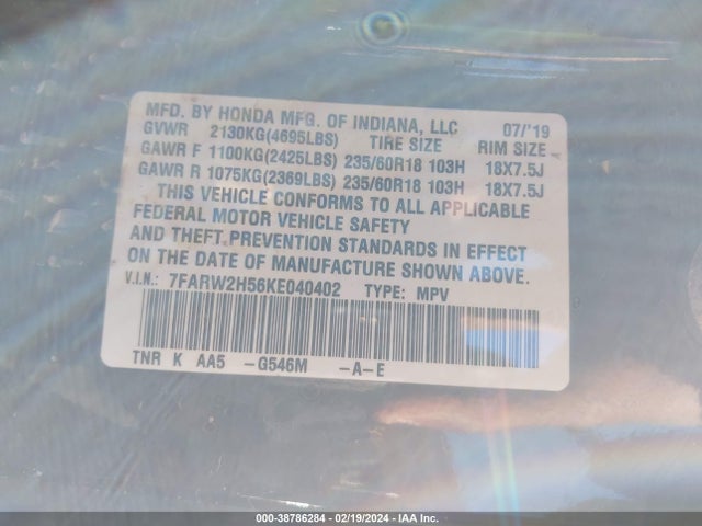 Honda CR-V EX 2019 7FARW2H56KE040402 Image 9