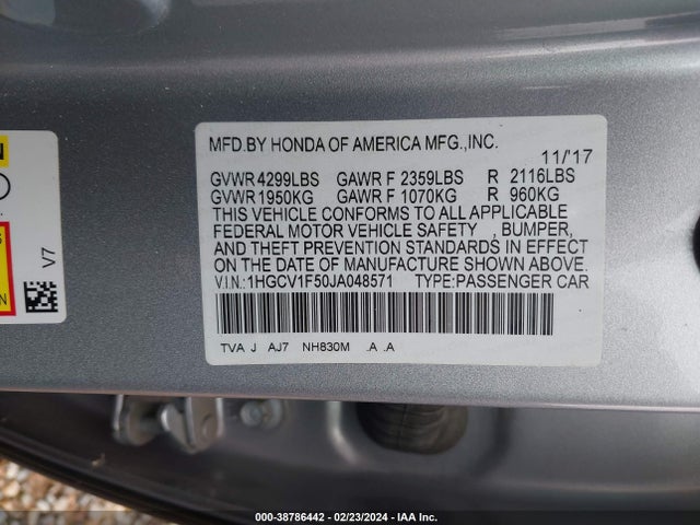 Honda Accord Ex-l 2018 1HGCV1F50JA048571 Image 9