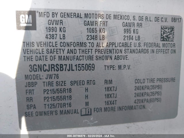 Chevrolet Trax Premier 2018 3GNCJRSB7JL155069 Image 9
