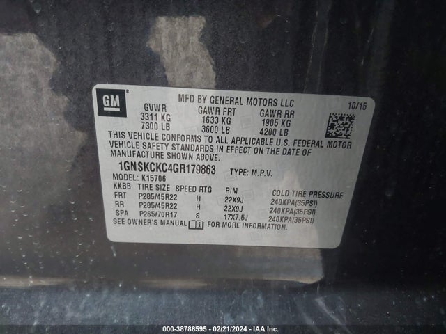 Chevrolet Tahoe Ltz 2016 1GNSKCKC4GR179863 Image 9