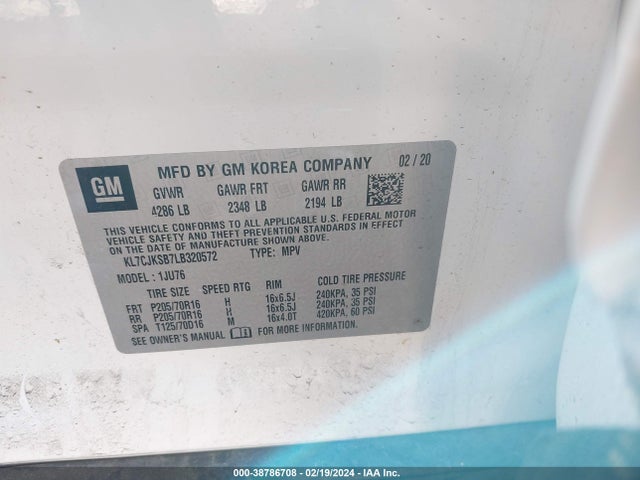 Chevrolet Trax Fwd Ls 2020 KL7CJKSB7LB320572 Image 9