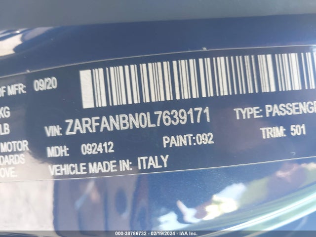 ZARFANBN0L7639171 Alfa Romeo Giulia Ti Lusso Awd