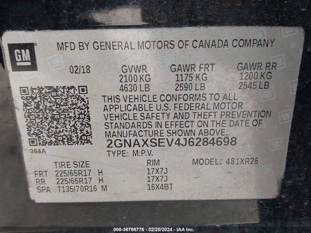 Chevrolet EQUINOX LT 2018 2GNAXSEV4J6284698 Image 9