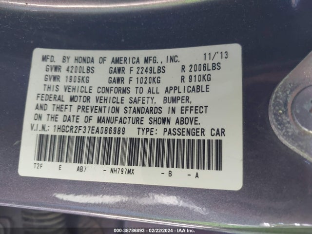 Honda ACCORD LX 2014 1HGCR2F37EA086989 Image 9