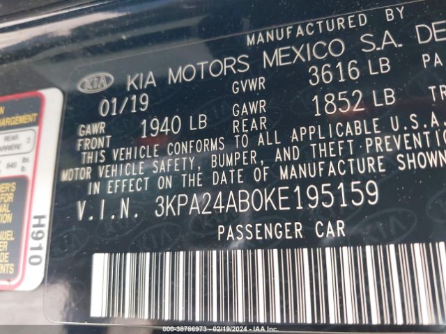 3KPA24AB0KE195159 KIA RIO S