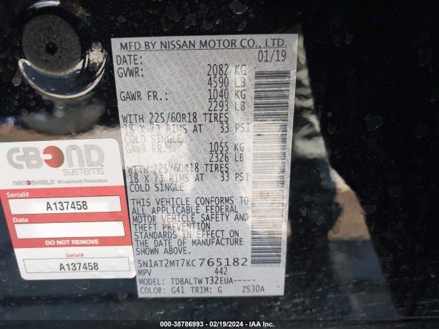 Nissan ROGUE SV 2019 5N1AT2MT7KC765182 Image 9