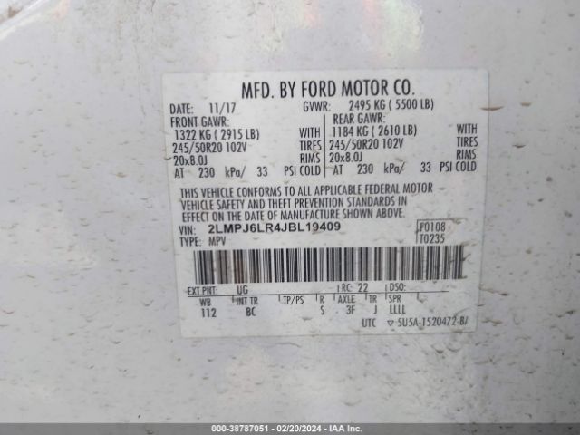 2LMPJ6LR4JBL19409 Lincoln Mkx Reserve