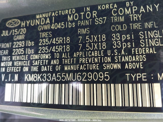 Hyundai Kona Limited 2021 KM8K33A55MU629095 Image 9