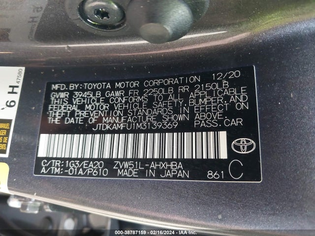 Toyota PRIUS XLE 2021 JTDKAMFU1M3139369 Image 9