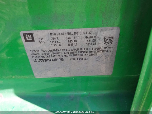 Chevrolet Sonic Lt Auto 2015 1G1JC5SH1F4181969 Image 9