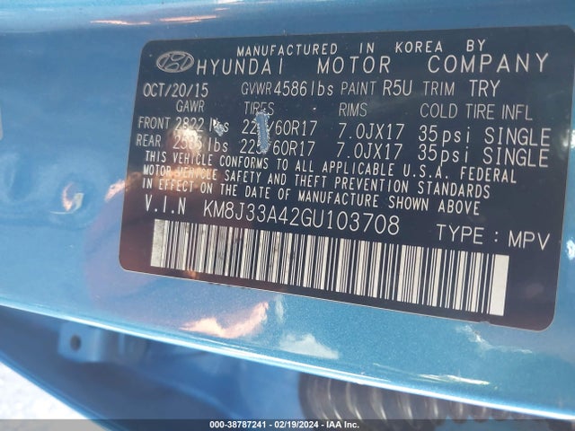Hyundai TUCSON SE 2016 KM8J33A42GU103708 Image 9