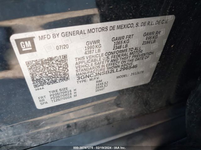 3GNCJNSB2LL296546 Chevrolet Trax Awd Ls