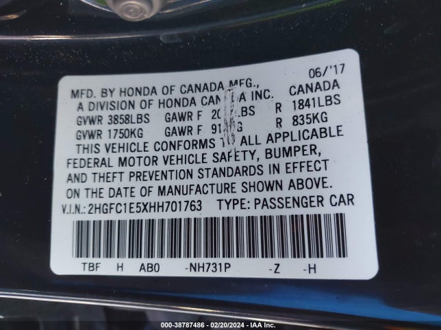 Honda CIVIC SI 2017 2HGFC1E5XHH701763 Image 9