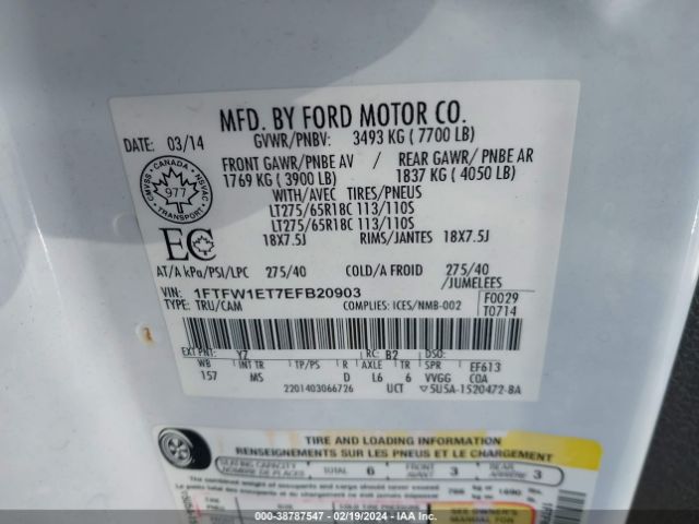 1FTFW1ET7EFB20903 Ford F-150 Xlt