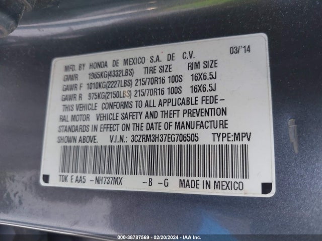 Honda CR-V LX 2014 3CZRM3H37EG706505 Image 9