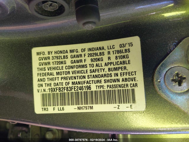 Honda CIVIC EX 2015 19XFB2F83FE246196 Image 9