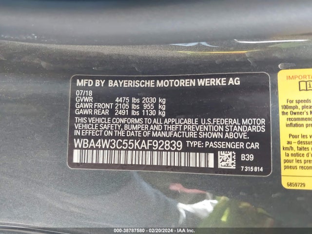 WBA4W3C55KAF92839 BMW 430I