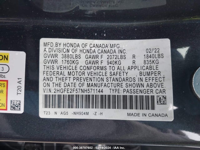 Honda Civic Sport 2022 2HGFE2F57NH571144 Image 9