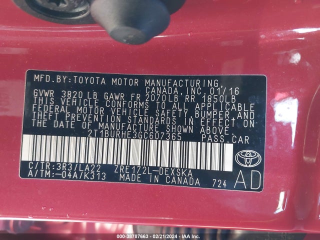 Toyota Corolla S Premium 2016 2T1BURHE3GC607365 Image 9