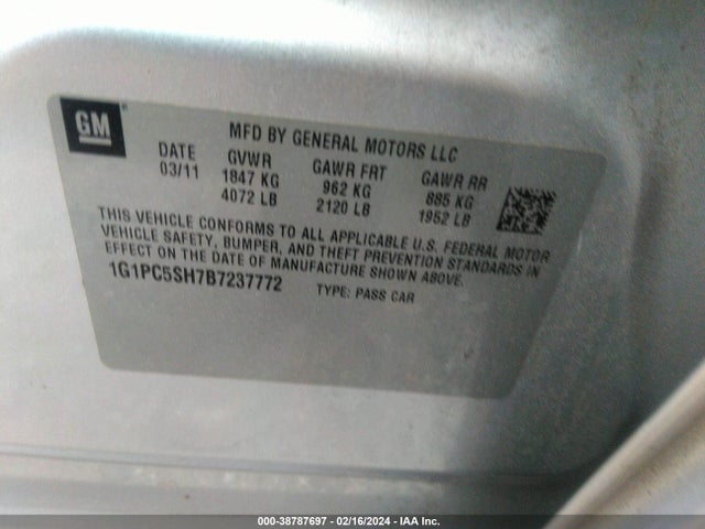 2011 CHEVROLET CRUZE LS VIN: 1G1PC5SH7B7237772