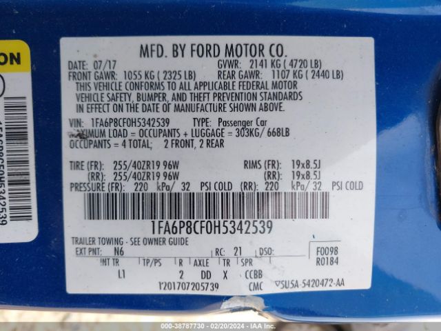 1FA6P8CF0H5342539 Ford Mustang Gt Premium