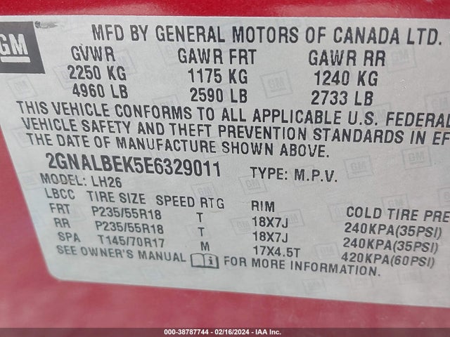 Chevrolet EQUINOX 1LT 2014 2GNALBEK5E6329011 Image 9