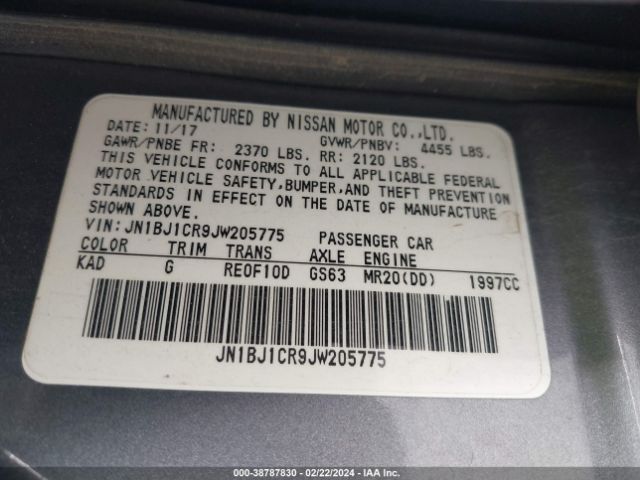 JN1BJ1CR9JW205775 Nissan Rogue Sport Sv